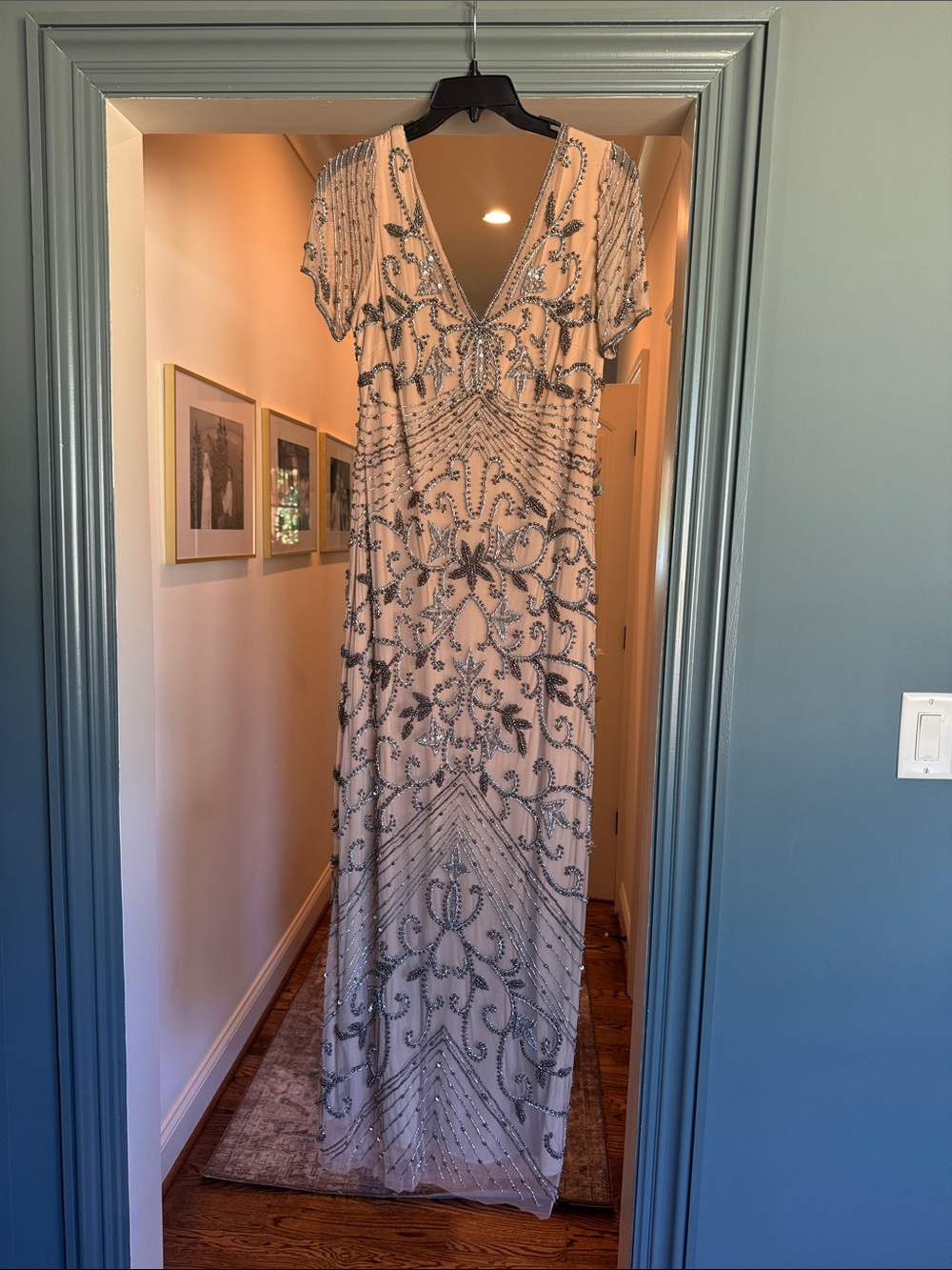 Elegant Beaded Ivory Evening Gown